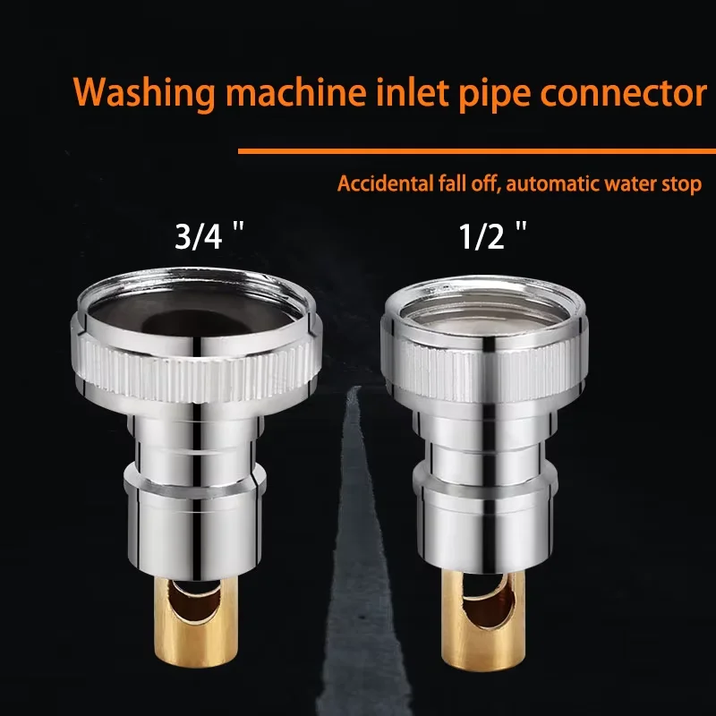 Brass Faucet Adapter Washing Machine Snap-on Automatic Water Stop Faucet Nozzle Connector Fits All Standard 1/2