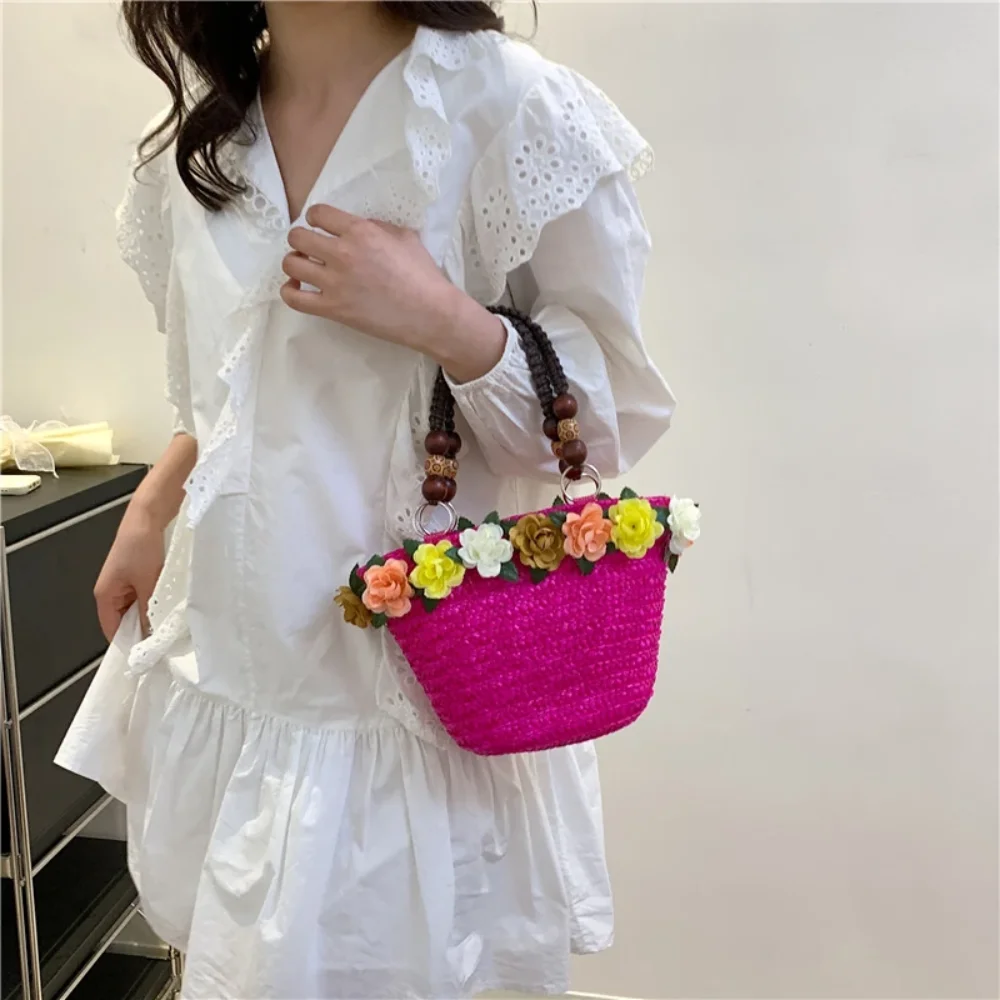 Straw Braided Bag Women Summer Hand-Woven Rattan Bag Purse Flower Beach Basket Female Bohemia Bali Handbag bolsos