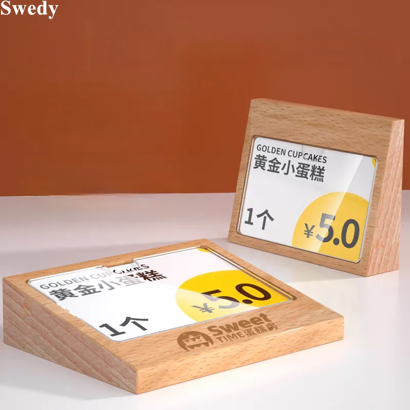 78x38mm Slant Wooden Acrylic Sign Holder Display Stand Mini Price Label Holder Table Number Menu Paper Card Holder Stand