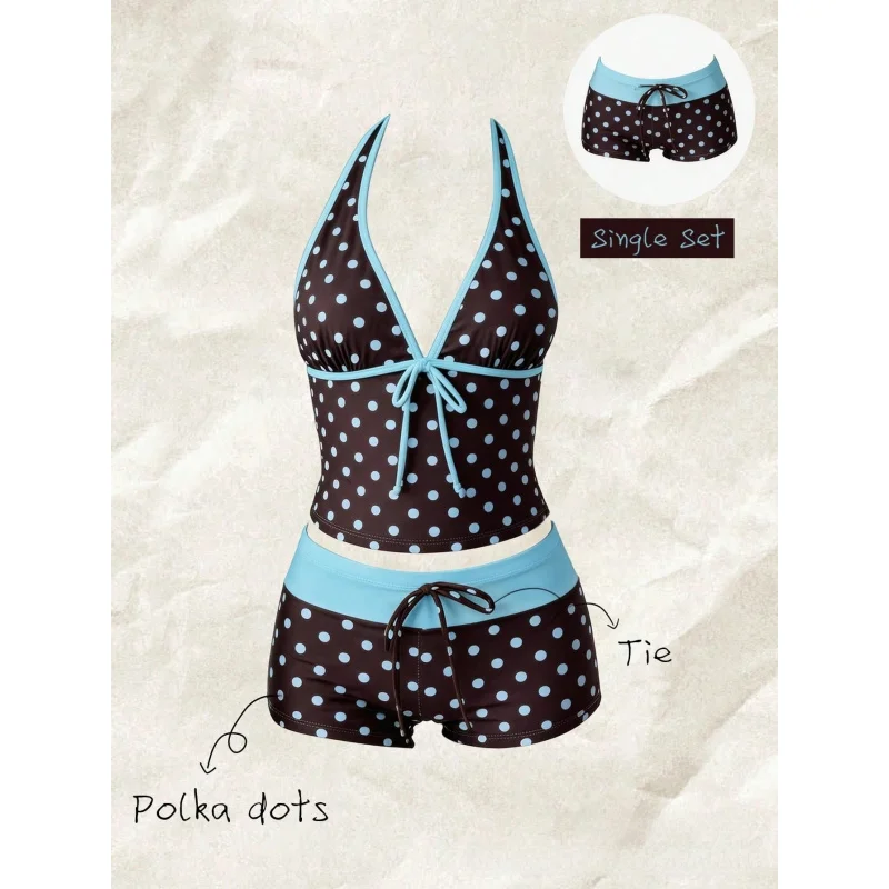 Women 2 Piece Beach Swimwear Bikini Multi Color Polka Dot Tie Side Swimsuit Sexy Strappy Bathing Suit Summer Holiday Outfit