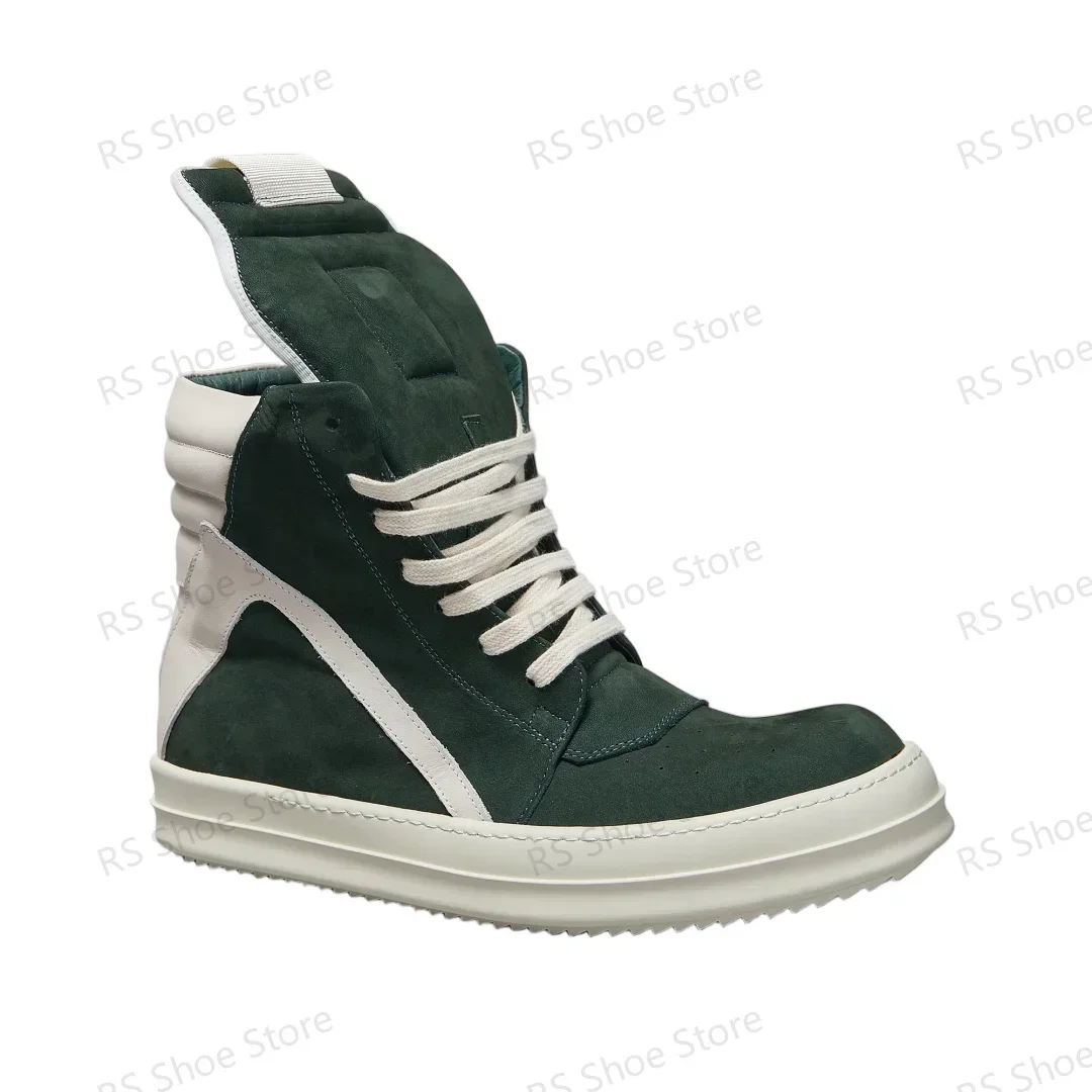 

Ro Outdoor Men Shoe Green Suede Boots High Top Casual Shoes Classic Design Women Sneaker Leather Zipper Cowhide Ankle Boot