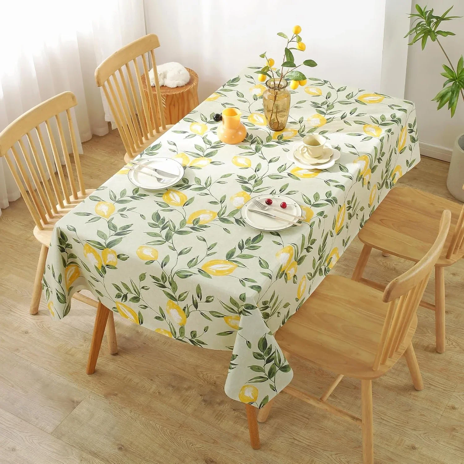 Lemon Spring Summer Tablecloth Stain-Resistant Wrinkle-Free Table Cover Indoor Outdoor,Picnic,BBQ,Dining,Party Home Decoration