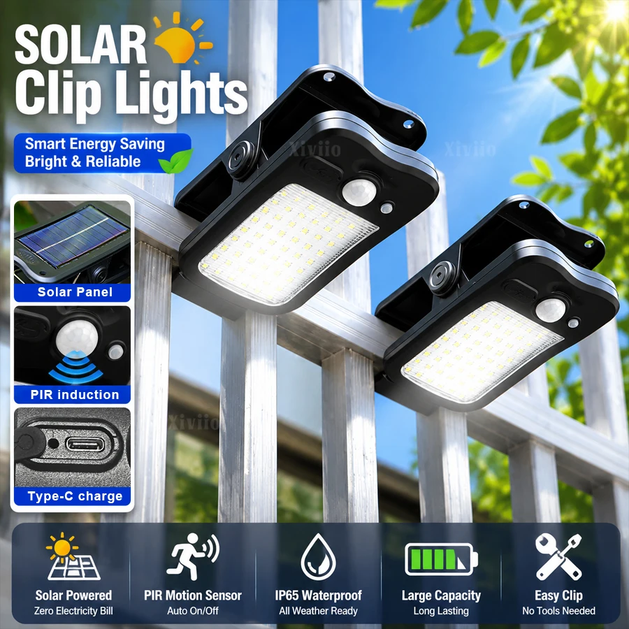 Clip on Solar Lights Outdoor Waterproof LED Motion Sensor Solar Clip Lights 3 Modes Solar Security Lighting for Fence Garden