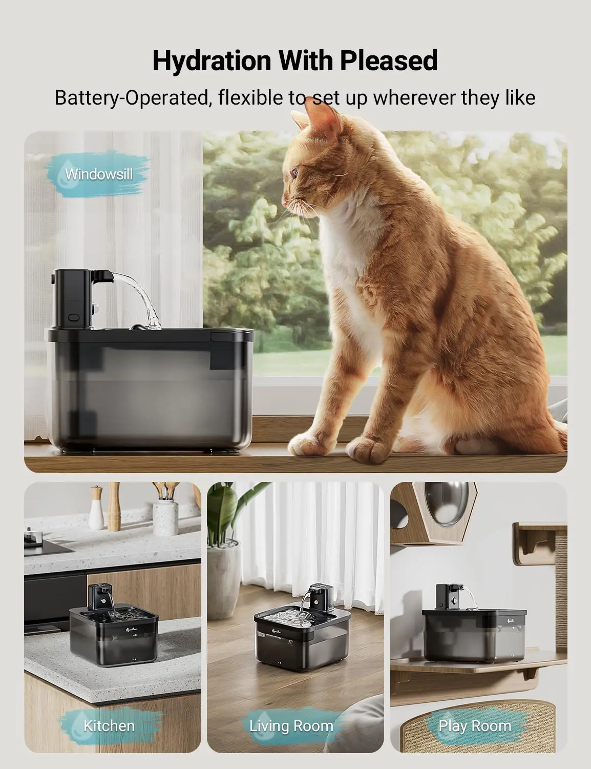 DownyPaws 2.5L Wireless Cat Water Fountain Battery Operated Automatic Pet Water Drinker with Motion Sensor Dog Water Dispenser