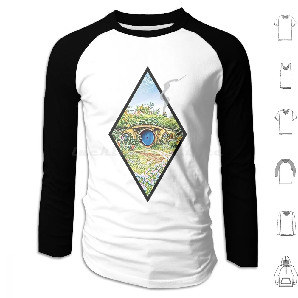 Cozy Home On A Hill With Smoke Coming Out Of A Chimney-White-Fantasy Hoodie cotton Long Sleeve The Gandalf Tolkien