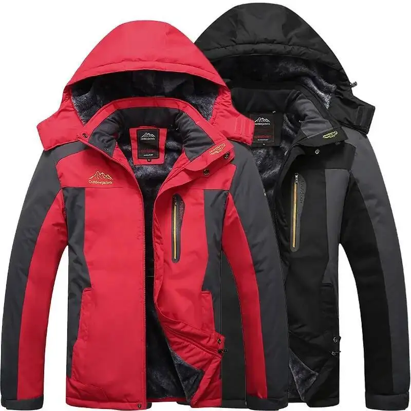 

Warmth Outdoor Winter Men's Plus Size Skiing Climbing Jacket Fleece Lined Windproof Waterproof Breathable Shell Zipper Hand Pock