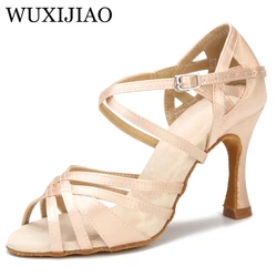 new skin satin latin dance shoes ladies soft sole dance shoes indoor party performance ballroom dance shoes KS-355-1