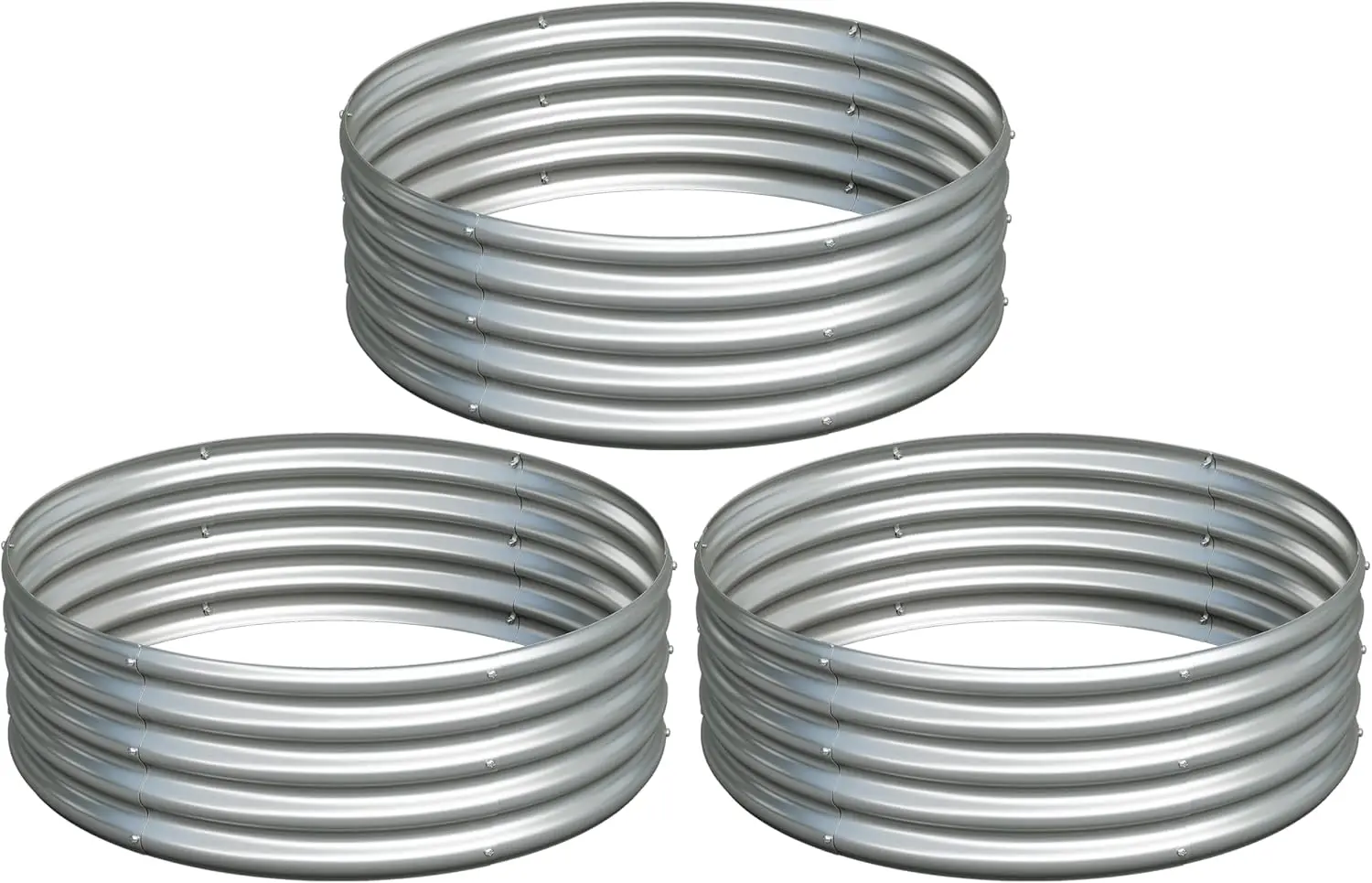 

Комплект из 3 оцинкованных приподнятых грядок, большие металлические контейнеры для овощей, трав, цветов - серебристый цвет