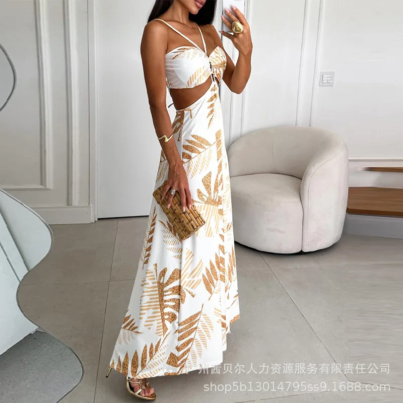 

Long Dress Women Dresses A Line Hollow Out Print Vestidos Streetwear Sleeveless Elegant Maxi Y2k Party Beach Summer 2025
