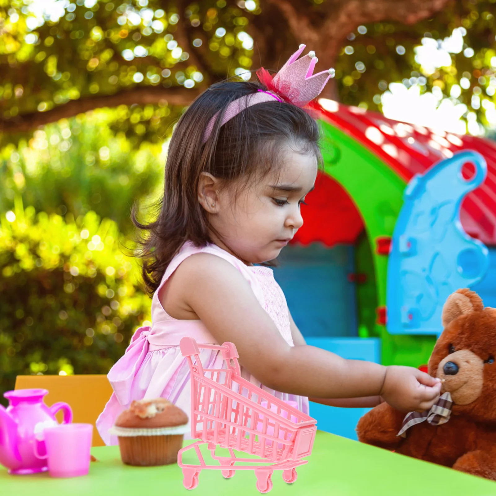 2pcs 미니 핸드카트 소형 식품 등급 재질 두꺼운 플라스틱 도금 데스크탑 수납 바구니 어린이용 가정 사무실 장식