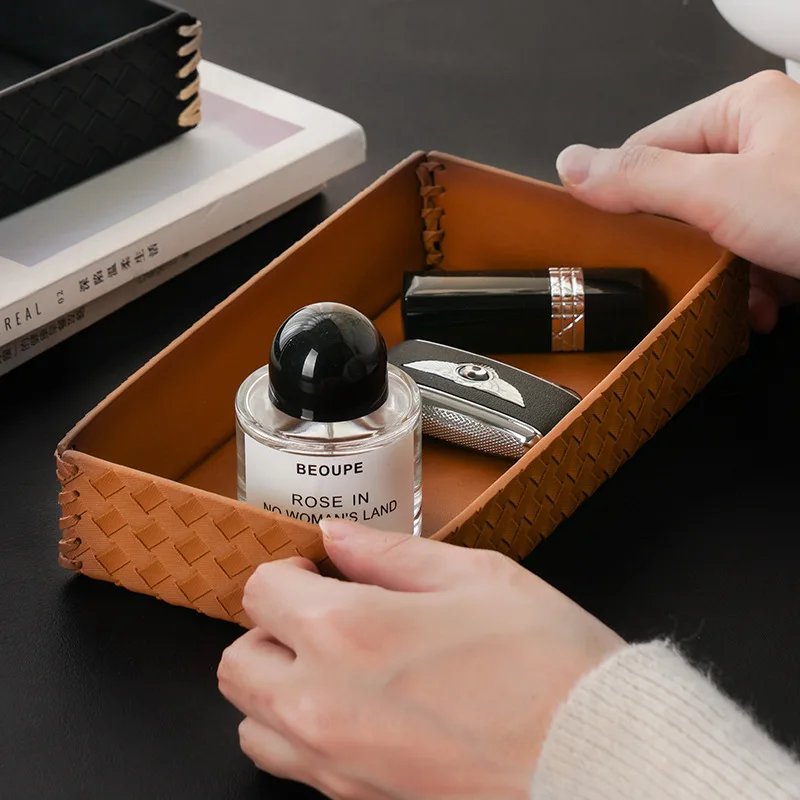 Storage Box Nordic Style Yike Rotating Desktop Leather Storage Box Makeup Brush Storage Office Pen Holder Home Decoration