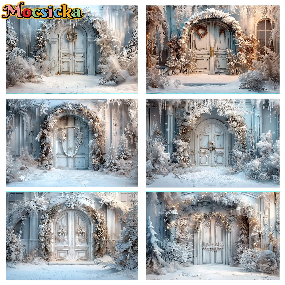 Mocsicka Winter Christmas Photography Background Gorgeous Gate Xmas Tree Holiday Party Family Portrait Photo Backdrops Studio