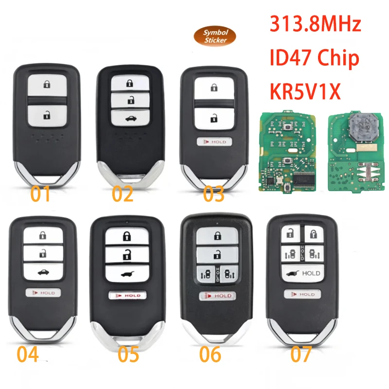 BBkey 313.8Mhz Smart Car Key For Honda Odyssey Clarity Fit Jazz Xrv Venzel Accord New inspire KR5V1X ID47 Chip Remote Key