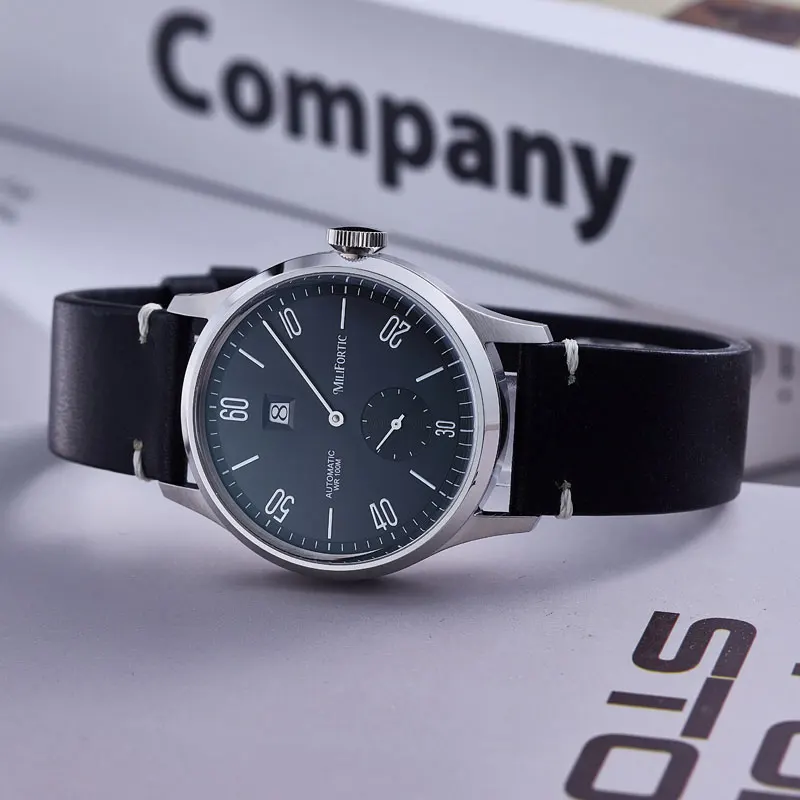 Milifortic 38 مللي متر الحد الأدنى القفز ساعة السيارات ساعة رجل R088 الياقوت كريستال 10ATM خمر الفولاذ المقاوم للصدأ الساعات الميكانيكية