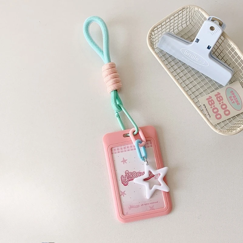 Hisocute sweet girl star pendant card cover Slide cover Bus card Access control card bag 3 inch star chasing card cover