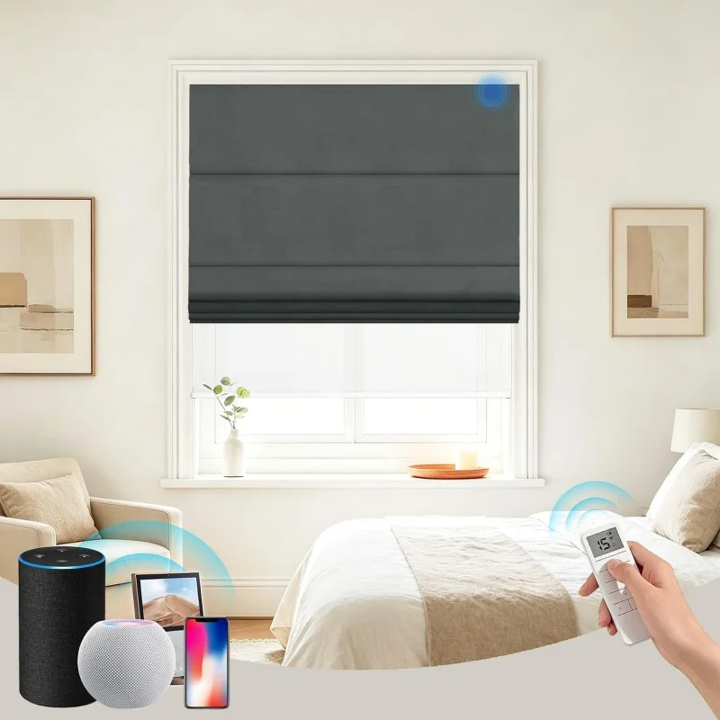Custom Blackout Roman Shades Usb Power Remote Google Alexa Control Electric Day Night Roller Roman Blinds For Bedroom Window