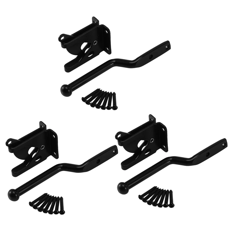 

3X Self Locking Gate Latch Automatic Gravity Lever Fence Gate Lock For Wood Fence Gate Door Latches Steel Black