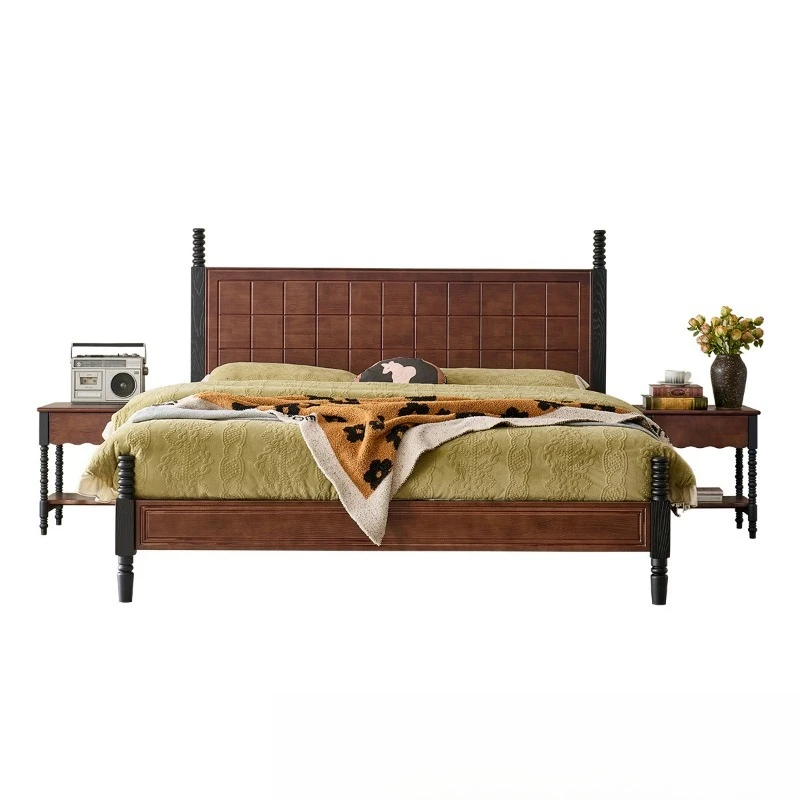 

Double retro medieval style, high back 1.8 solid wood bed, American solid wood bed