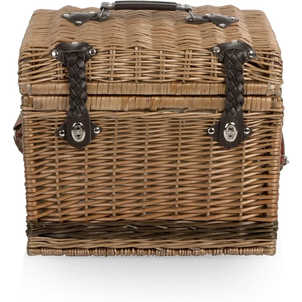 Yellowstone Picnic Baskets - Moka Collection in Brown with Beige & Red Accents, One Size