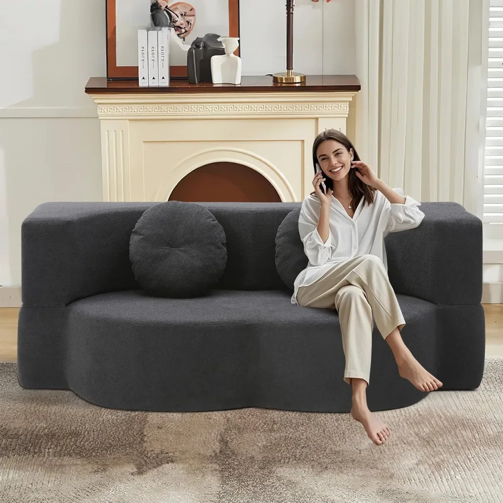 أريكة فوتون لاونج النائمة ليتشي فيلفيت أريكة أرضية بمقعدين لغرفة المعيشة، سرير أريكة قابل للطي قابل للتحويل #2