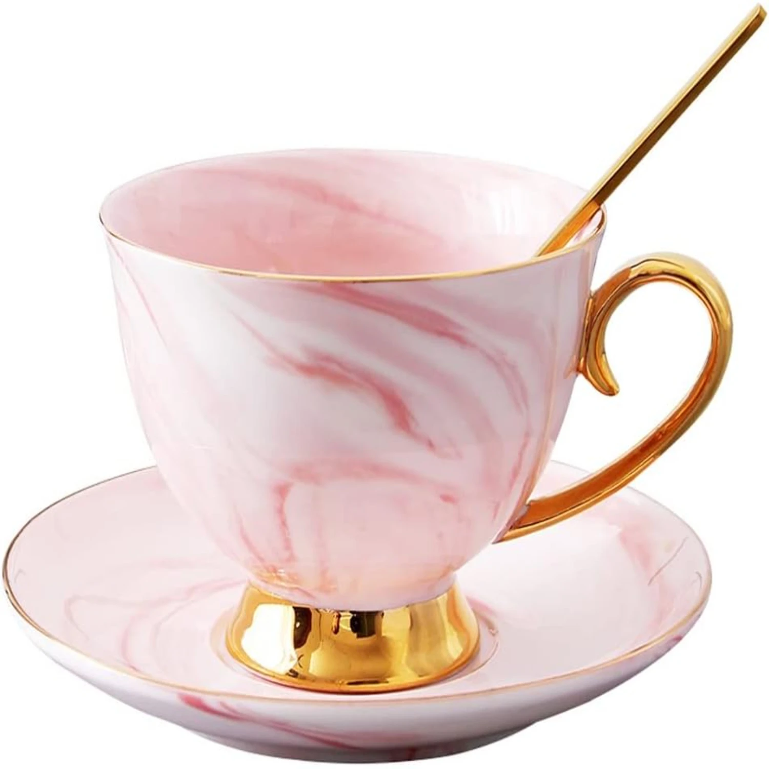 

Discerning drinkers will love this elegant, stylish, and durable premium quality ceramic tea cup and saucer set with spoon - The