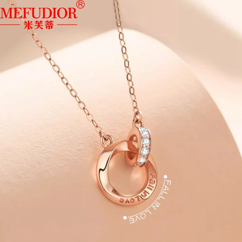 18k Gold Moissanite Diamond Pendant for Women Rose Gold Color Mobius Necklace Bracelet 45cm Chain Fashion Party Jewelry Set Gift