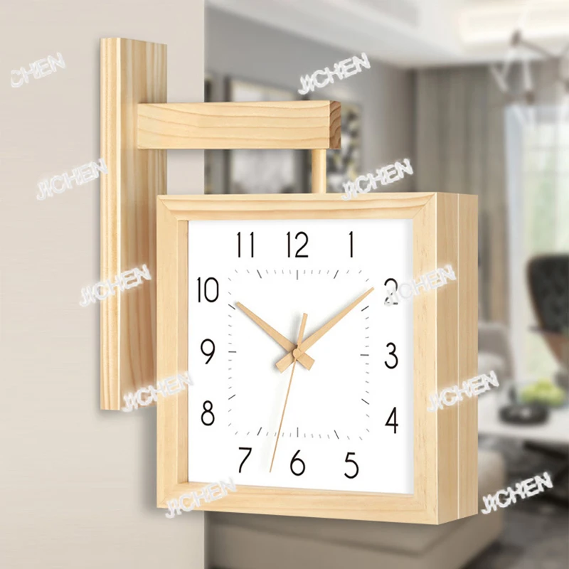 

ZQQ Wooden Double Sided Wall Clocks Silent Corner Wall Clocks Japanese Style Interior Room Decorative Framework Desk Decorations