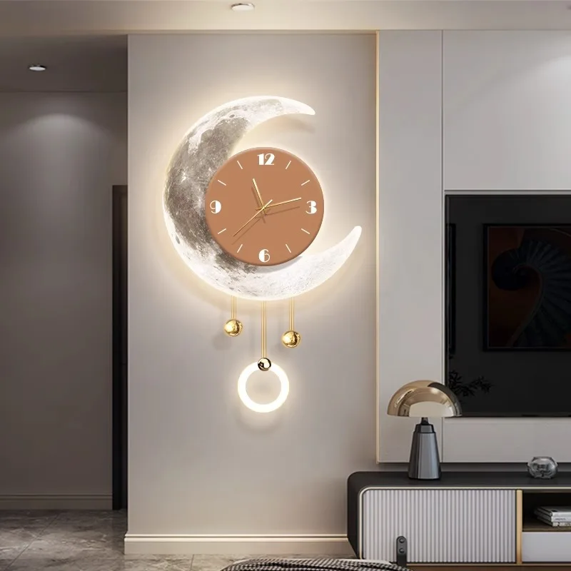 42*66CM Original Factory direct Modern moon 3D Luxury Wall Clock LED Light Art Decorations For Home Living Room  Decors