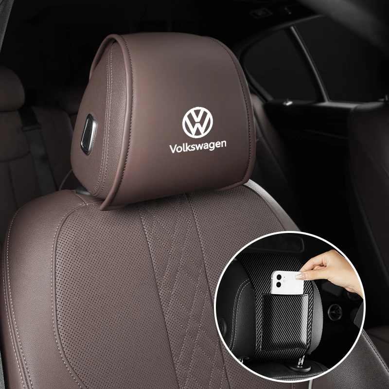 1/2pcs Car Headrest Pillow Cover Leather Protector Mats Phone Holder For Volkswagen VW Golf 4 6 7 GTI Tiguan B5 B6 MK5 MK6 Polo