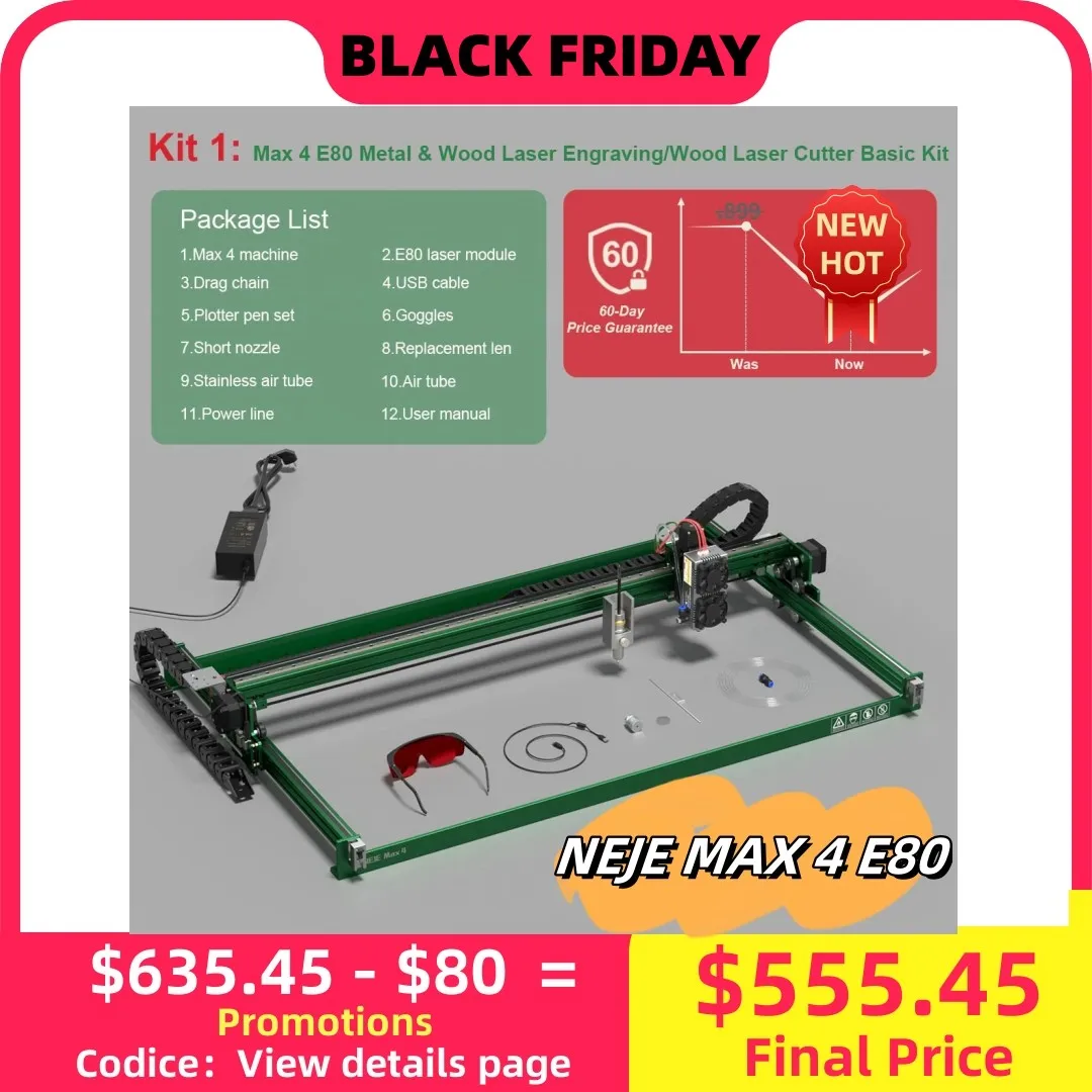 NEJE Max 4 80W Macchina da taglio per incisione Taglierina per incisore laser industriale a 4 assi Energia a impulsi ad alta efficienza per una