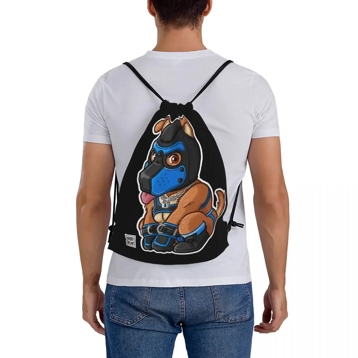 Mochila PLAYFUL PUPPY - BLUE MASK - BEARZOO SERIES, bolso con cordón portátil, bolso deportivo de bolsillo