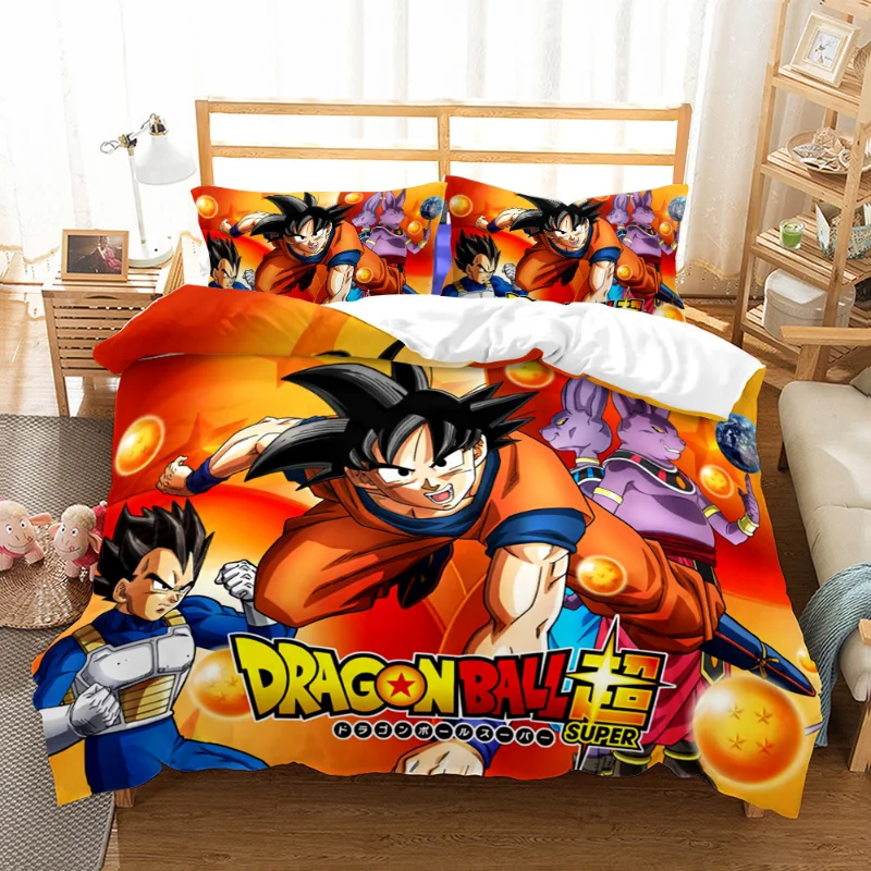 Dragon Ball Z Anime Figure Son Goku Bed Set Quilt Cover 3D Cartoon Printed Bedding Bed Spead Kids Bedroom Bedclothes Set