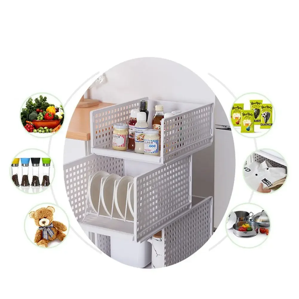 Foldable Stackable Drawer Type Storage Basket for Bedroom Wardrobe Closet Organize