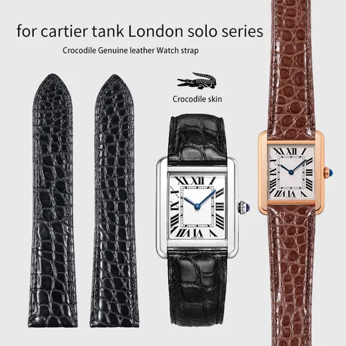 Para cartier tank London solo series correa de reloj de piel de cocodrilo pulsera de reloj de cuero genuino de cocodrilo 16 17 18 23 25mm