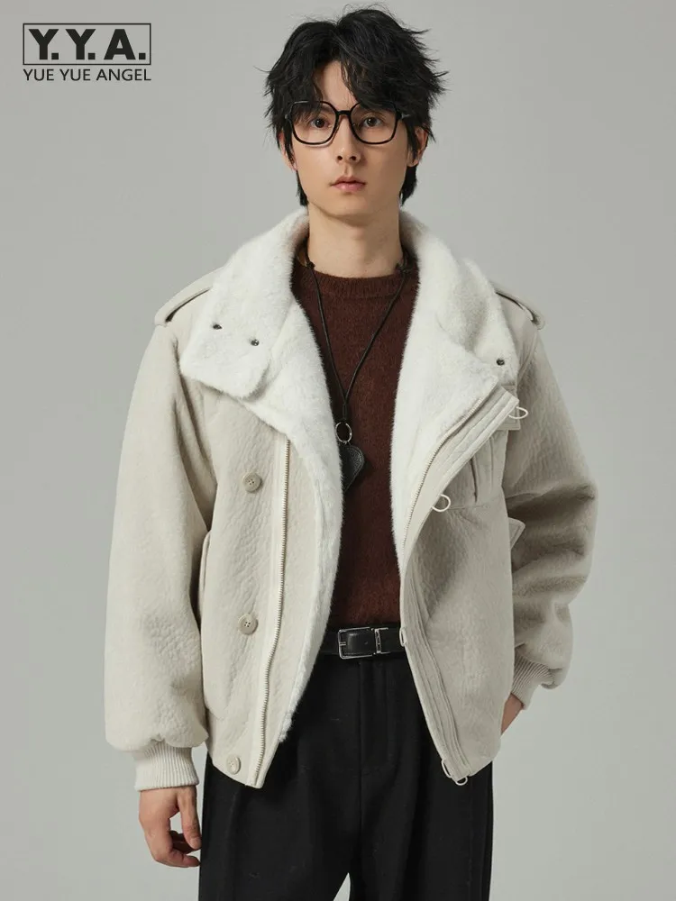 New Fashion Casual Mens Designer Zipper Turn Down Collar Long Sleeve Outerwear Coats Winter Warm Male Thick Fleece Lined Jacket