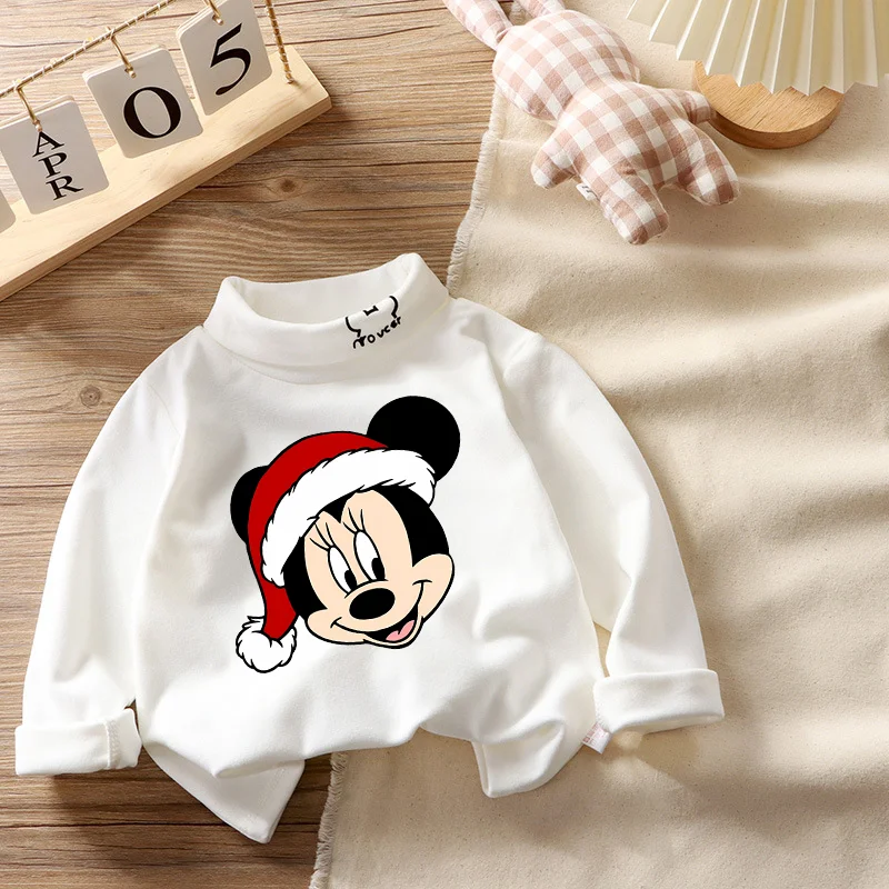 Disney Child Basic Tops Mickey Mouse Turtleneck Cotton T-Shirt  Long Sleeve Shirts Slim Fit Casual Base Layer Hot Sell New Style