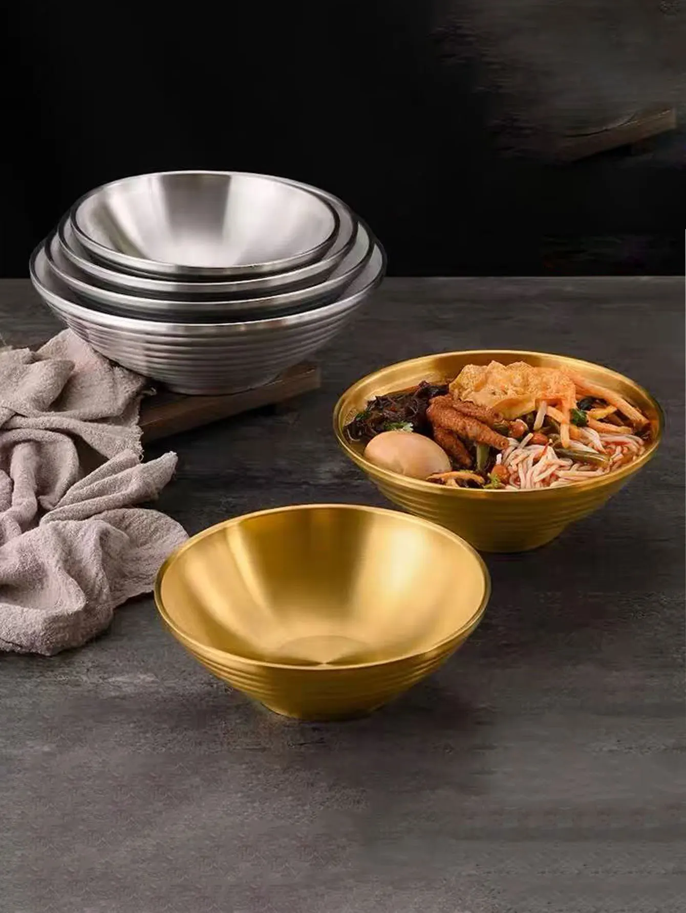 Tazón de fideos instantáneos de acero inoxidable 304, tazón comercial para ramen, tazón para fideos con forma de caracol, tazón de sopa aislado, tazón grande para hot pot picante, tazón cónico, 1 pieza