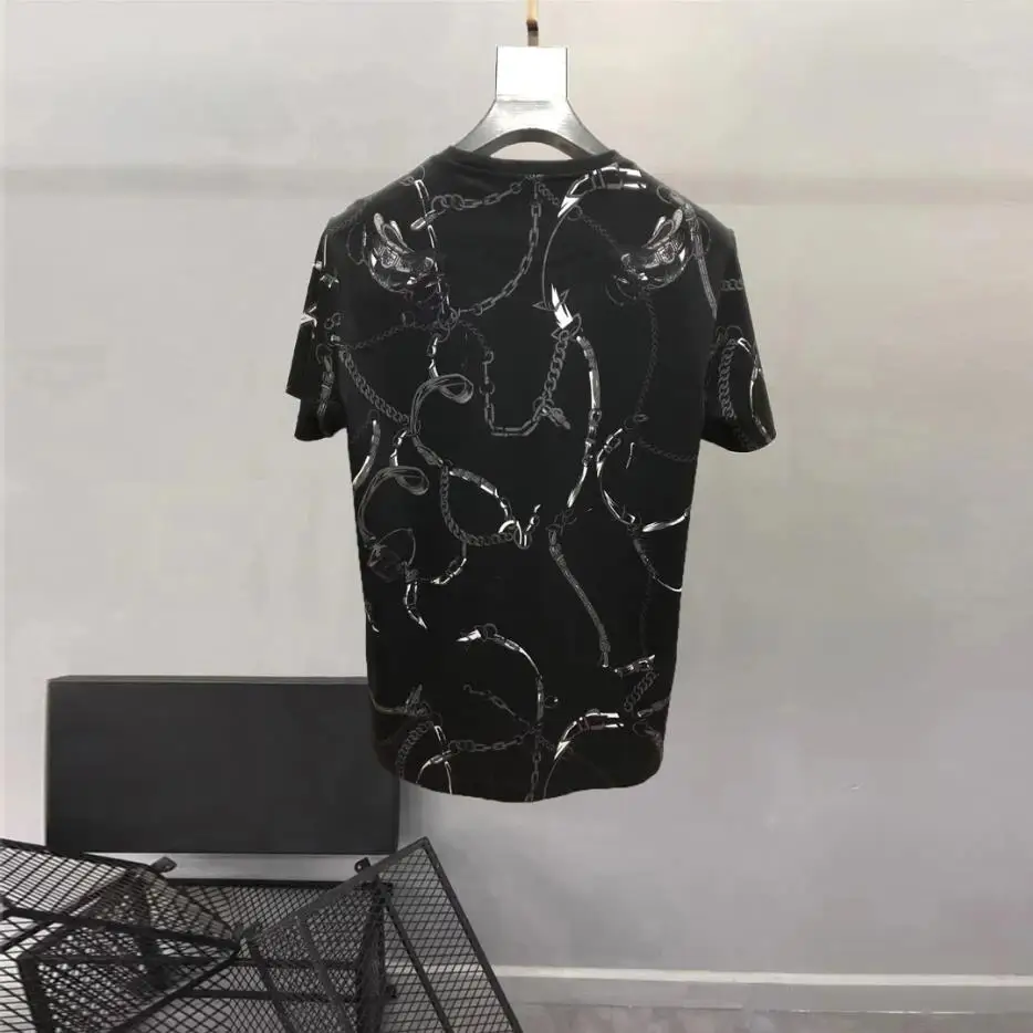 European and American men\'s wear summer 2022 new Short sleeve round collar court hot diamond print Fashion T-shirt