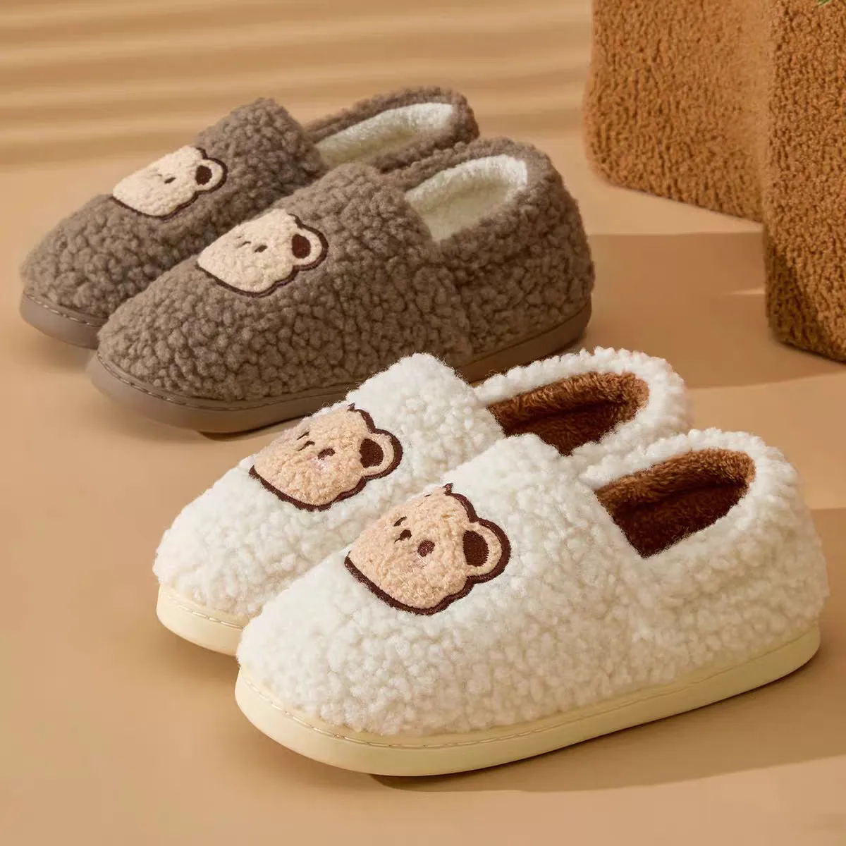 الشتاء النساء النعال الأزواج لطيف الكرتون الشرائح الدافئة الرجال المنزل فروي الطابق أحذية داخلي سميكة وحيد الشقق غرفة نوم رقيق النعال #1