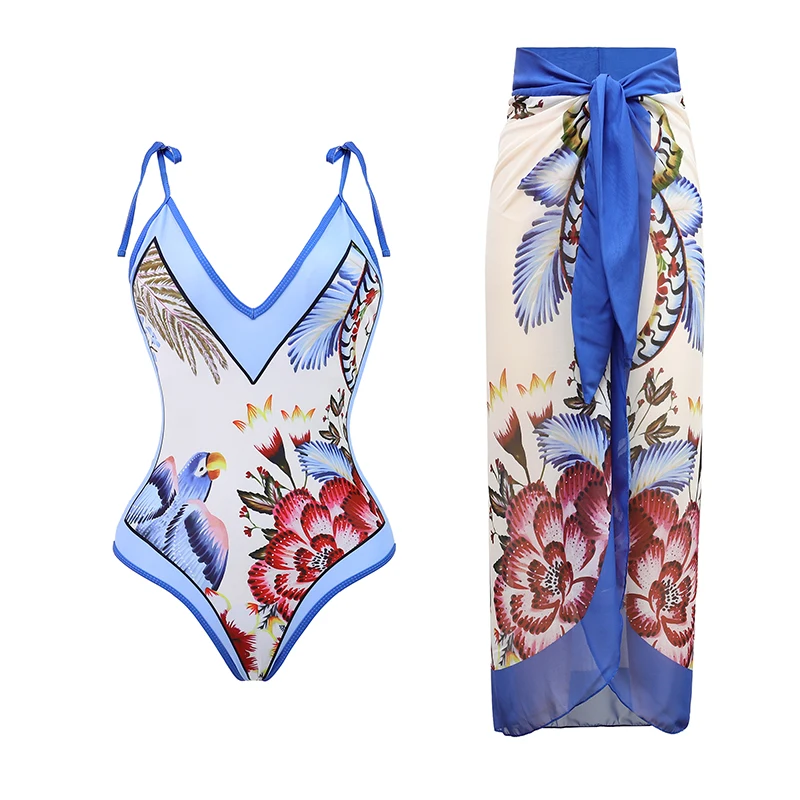 One-piece Swimsuit Women 2024 Beach Vacation Suit Skirt Swimwear High Waist Bikini Beachwear Cover Up Bathing Suit Sexy Bodysuit