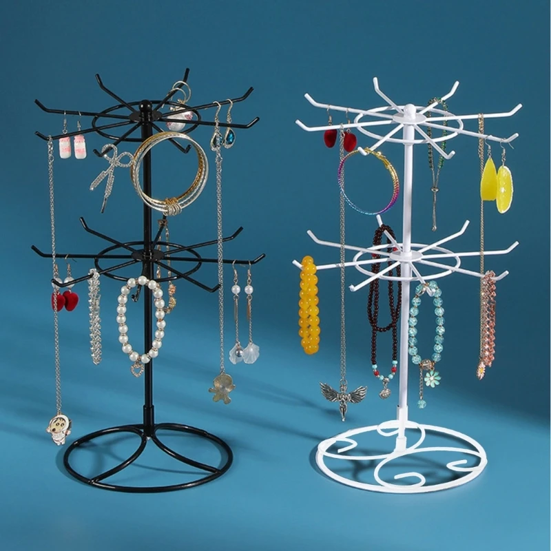 Rotating Iron 2-Tier Revolving Stand Rack Jewelry Display Hanger Counter Top Spinner Rack for Retail Bracelet