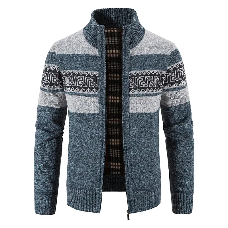 

Men's Knitted Sweater Jacket with Fleece Thick Long Sleeve Stand Collar Zipper Winter Casual Outerwear Coat for Men