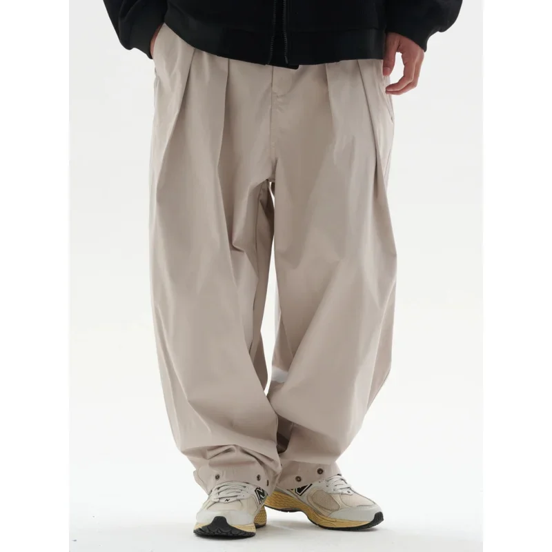 Japanese retro cleanfit casual trousers for men's couple loose silhouette workwear long trousers