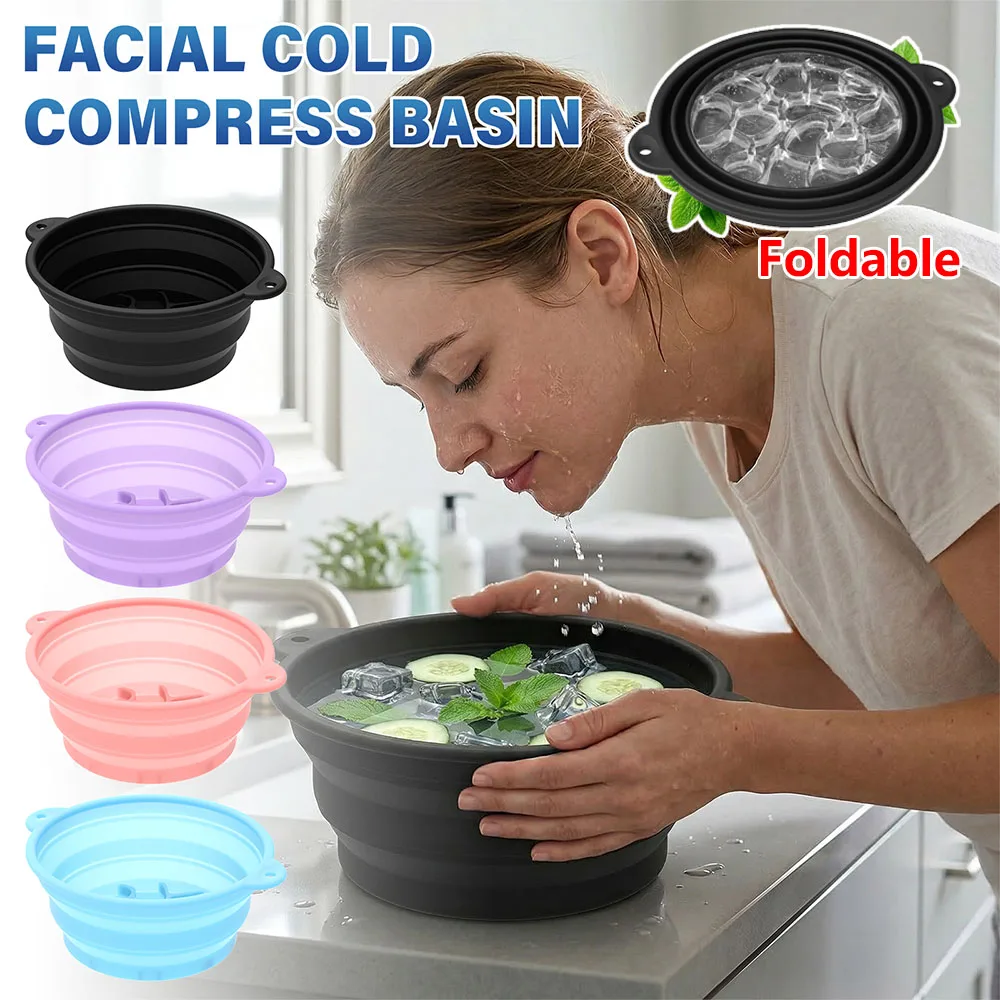 

Складная силиконовая чаша для ледяных ванночек для лица с встроенным лотком для льда, портативный дорожный инструмент для ухода за кожей
