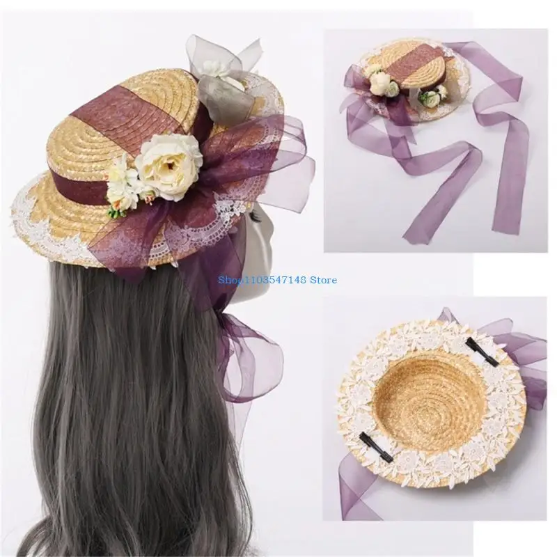 

P88B Vacation Hat Breathable Western Ruffled Vintage Hat White Bowknot