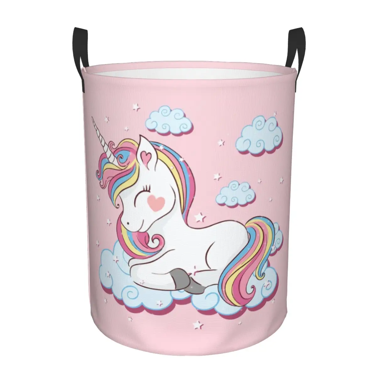 Customized Pretty Unicorn Rainbow Cloud Laundry Basket Foldable Toy Clothes Hamper Storage Bin for Kids Nursery