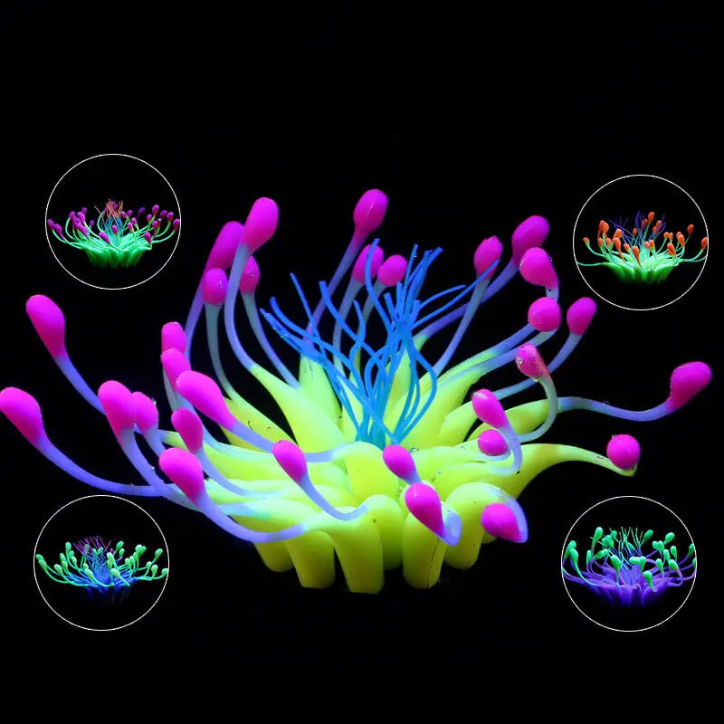 Silicone incandescente paesaggio artificiale serbatoio di pesce acquario acqua corallo fluorescente girasole mare Anemone piante decorazione