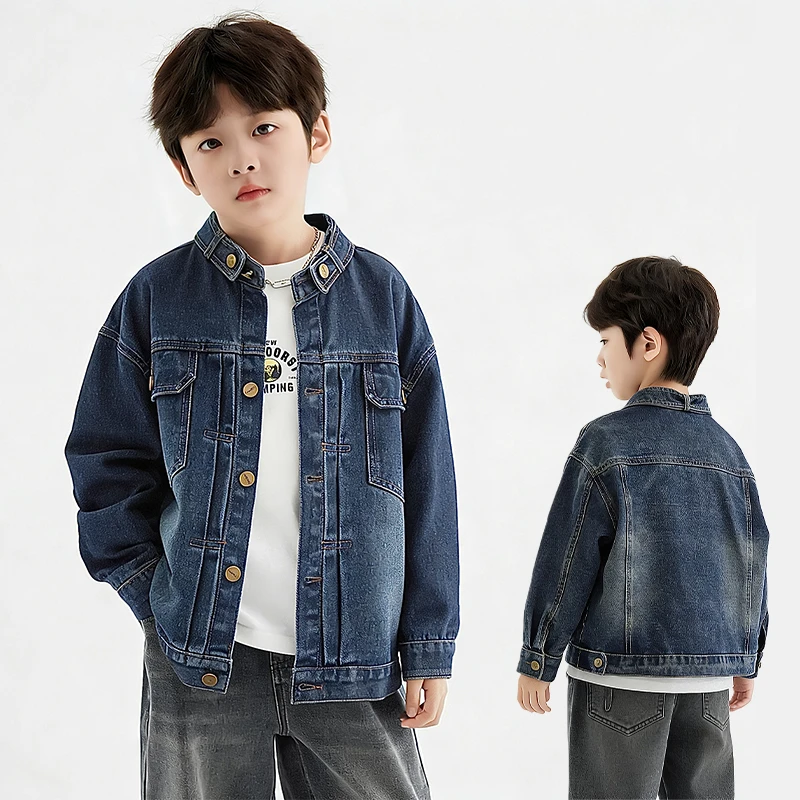 

New Spring Children Cool Clothing Denim Jacket for Teen Boy Vintage Blue Jeans Coat with Front Pocket Kids Casual Outfit 5-14 Y