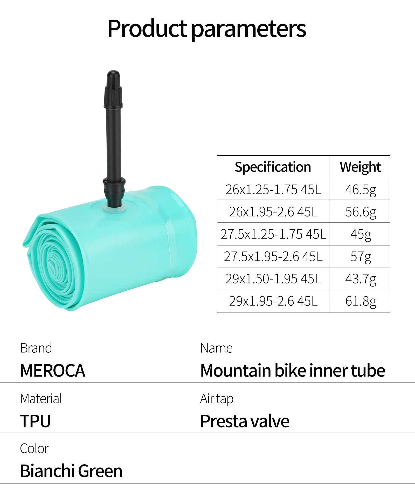 MEROCA TPU-Schlauch 26 27.5 29 MTB 45L Presta-Ventil 1.95-2.6 Mountainbike-Schlauch Ultraleichter, pannensicherer Fahrradschlauch – Detail 4