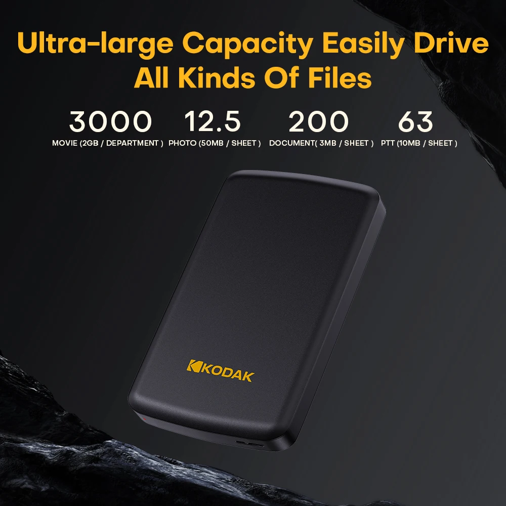 Kodak 500G 1TB Portable HDD, USB 3.0 High Speed, Large Cost-Effective External Hard Drive, Smart Sleep for PC Laptop Mac, PS4